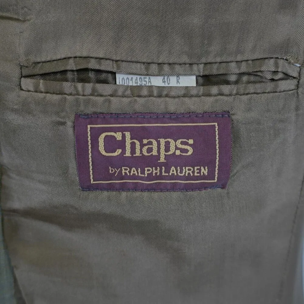 Chaps Ralph Lauren Wool Tan Gray Birdseye Check 40R 2 Button Sport Coat / Blazer